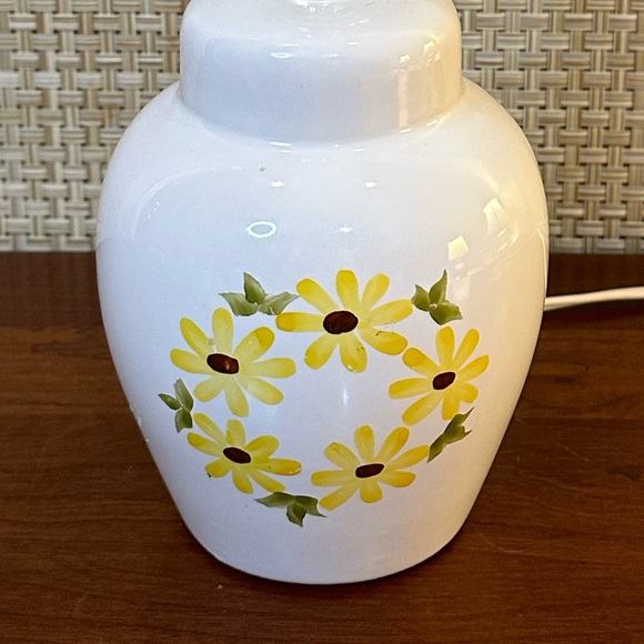 🌟2xHP🌟VTG 1950s-60s Hand Painted Sunflower Motif Ceramic Ginger Jar Lamp - Picture 4 of 14